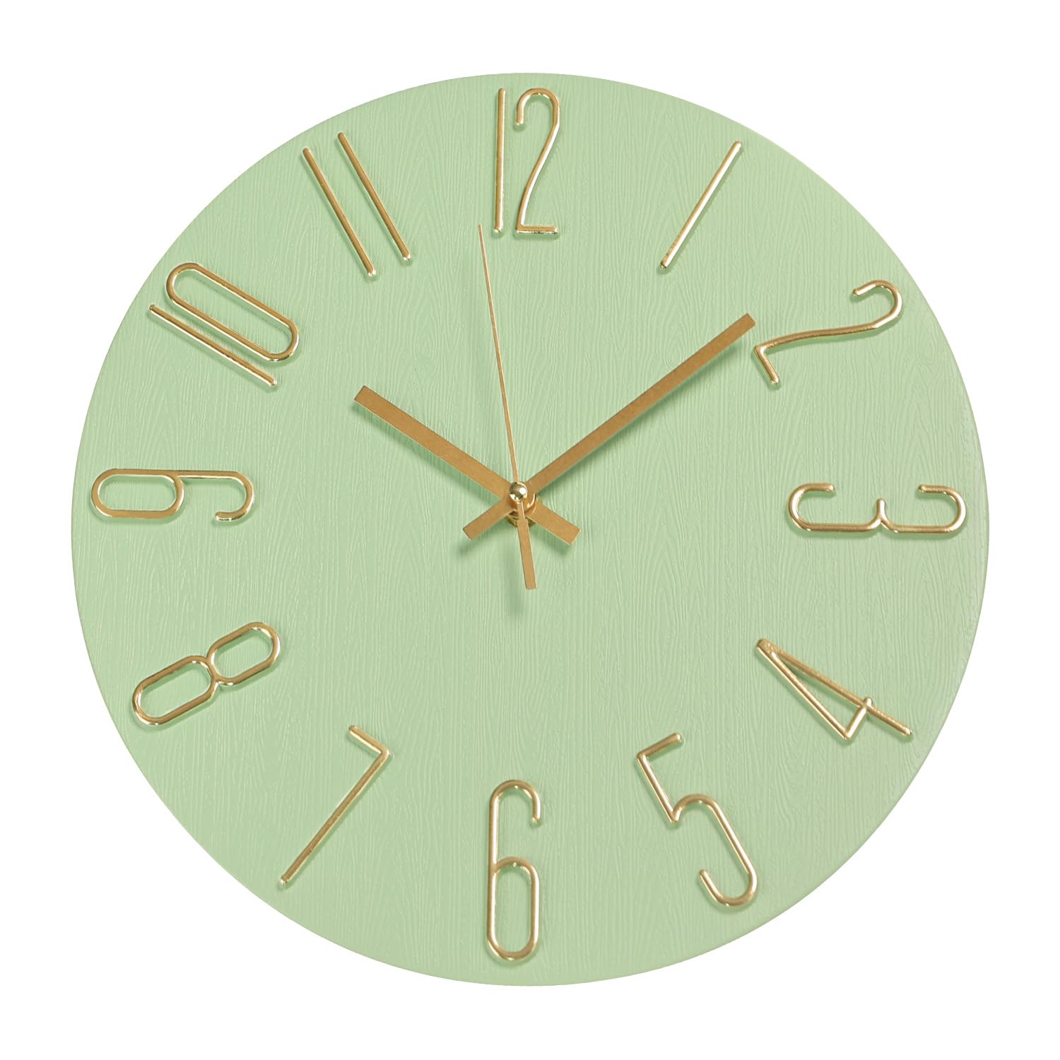 Photo 1 of bakbrand Wall Clock 12 Inch Silent Non-Ticking Imitation Wood Indoor Clock Round Green Decor Clock Modern 3D Figures Quartz Wall Clocks for Home, Hotel, Office, School