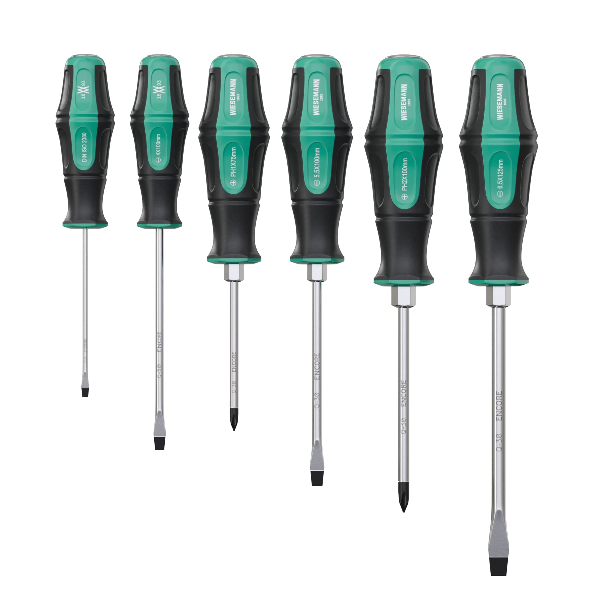 Premium Screwdriver Set 6 pcs Q-50 Steel from The Ensure Series by WIESEMANN 1893 I Screwdriver with Striking Cap and Magnet tip I 81161