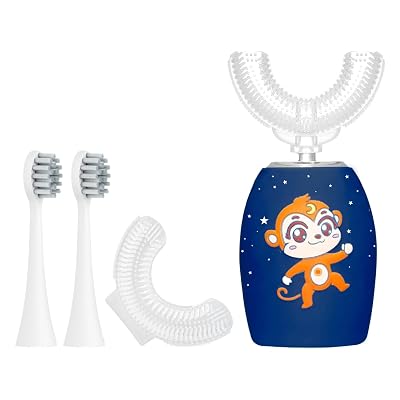 Rumengling Kids Toothbrush Electric, U Shaped Ultrasonic Automatic Toothbrush with 4 Brush Heads, Two Cleaning Modes, Cartoon Modeling Design for Kids, Age 2-12