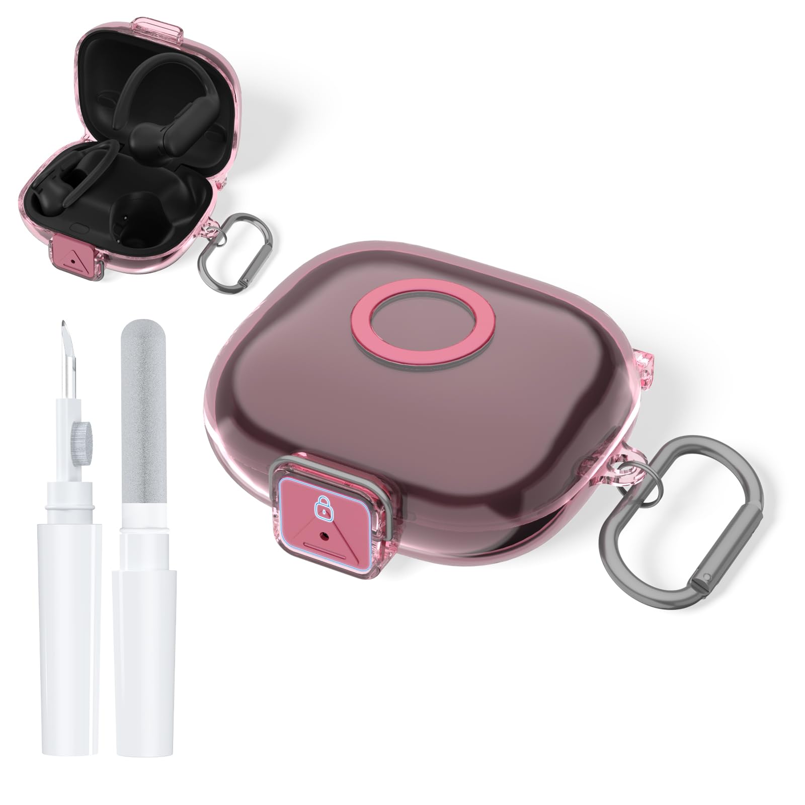 Photo 1 of [Secure Lock] for Beats Powerbeats Pro 2 Case, Soft Clear TPU Shockproof Protective Case Cover for Beats Powerbeats Pro 2 Accessories with Cleaning Kit & Keychain (Clear Pink)