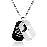 P. BLAKE Dog Tag Cross Necklace Gifts for Men Boys, Stainless Steel Bible Verse Pendant Chain Necklace Valentines Christian Religious Jewelry Gifts for Him