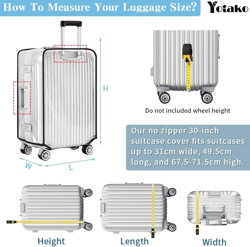 Yotako Upgraded Zippered Clear PVC Suitcase Cover, 30 Inch Luggage Covers for Suitcase Luggage Protector Suitcase Cover (30''(26.37''H x 20.27''L x 11.61''W))