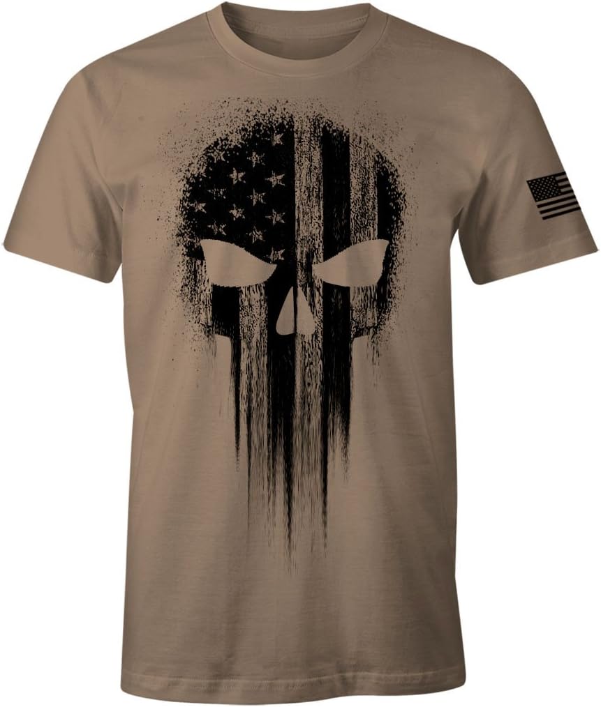 Fantastic TeesUSA Military American Flag Black Skull Patriotic Men's Apparel
