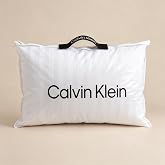 Calvin Klein 650 Fill Power Feather Down Bed Pillow King Size, Made in USA | Down-Around Construction for Medium Soft Support. 500 Thread Count Cotton Damask Stripe, Removable Zippered Pillowcase, 1Pack