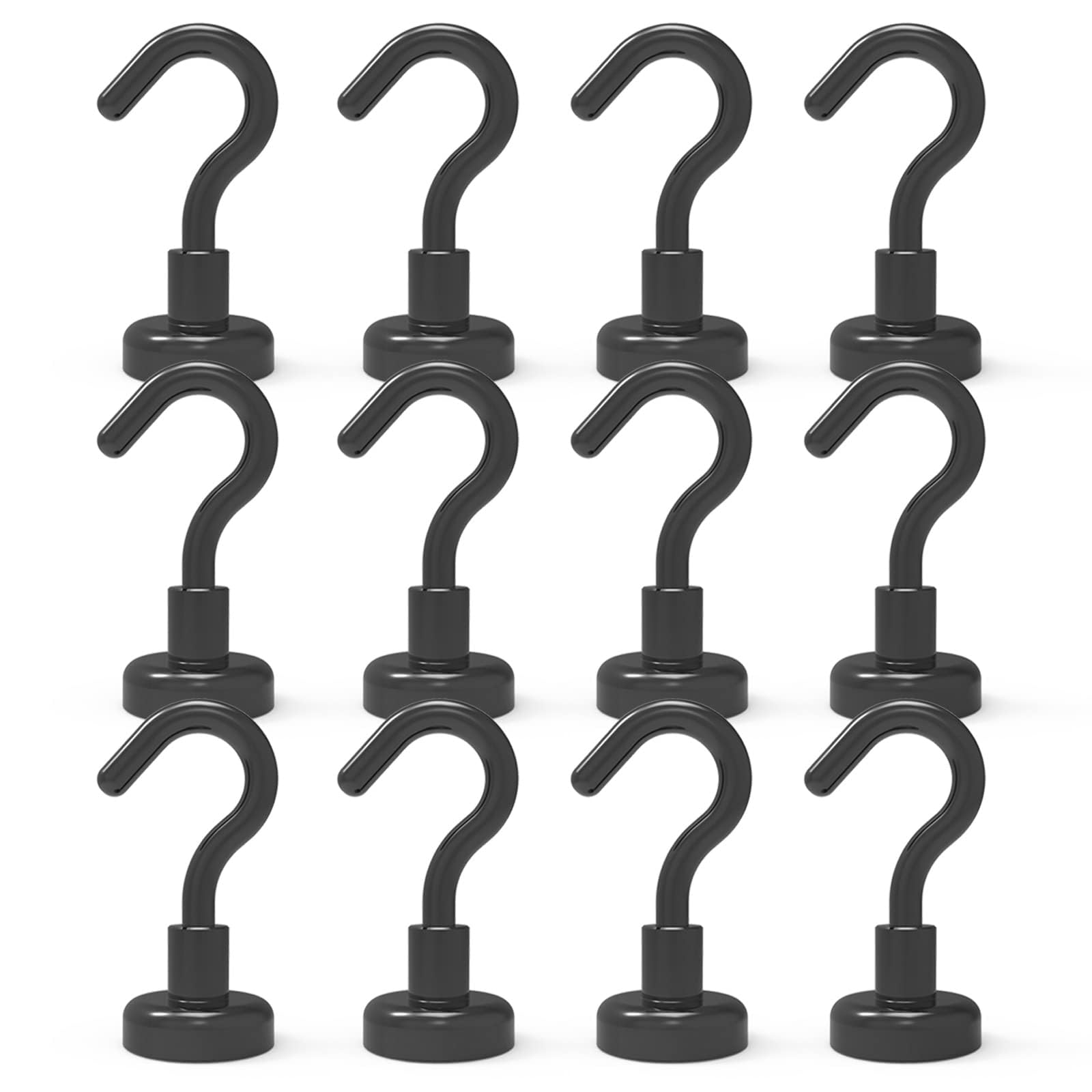 THCMagorilla THCMAG Black Magnetic Hooks, Strong Magnets with Neodymium Rare Earth Magnet for Hanging, Holder, Keys. Storage, Door, Office, BBQ, Cruise Ship Access, Black, Pack of 12