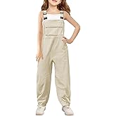 Haloumoning Girls Bib Overalls Summer Outfits Adjustable Strap Long Pants Casual Rompers Jumpsuits with Pockets 5-14 Years