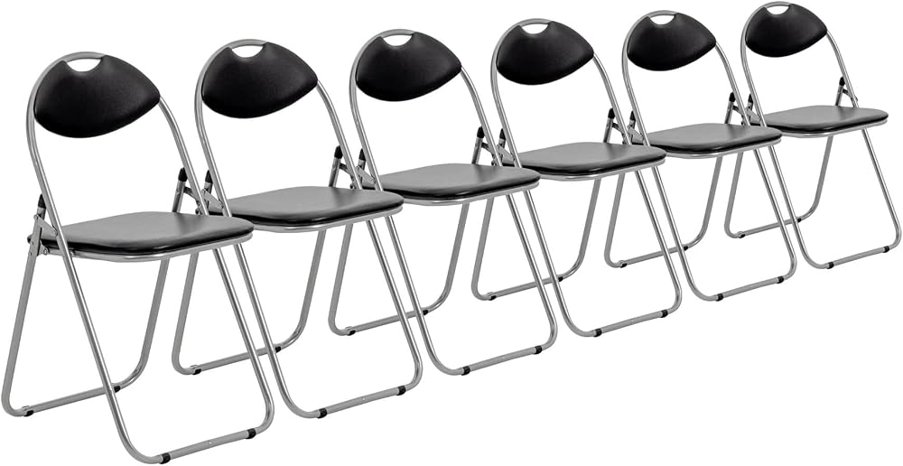 Harbour Housewares Padded Folding Chair Black 6 Pack Steel Frame 114kg