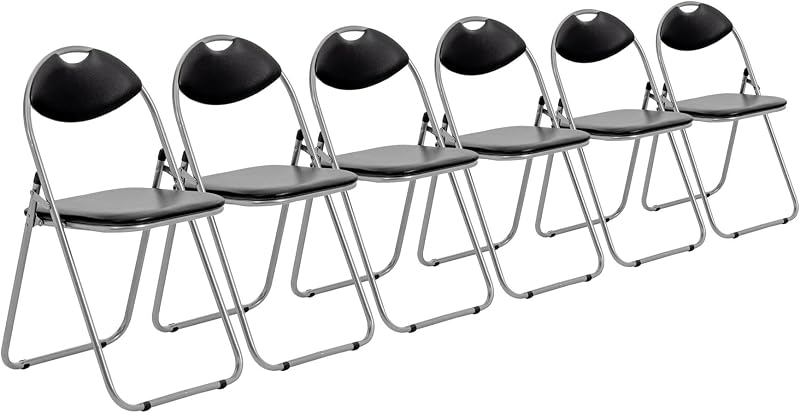 Harbour Housewares Padded Folding Chair Black 6 Pack Steel Frame 114kg