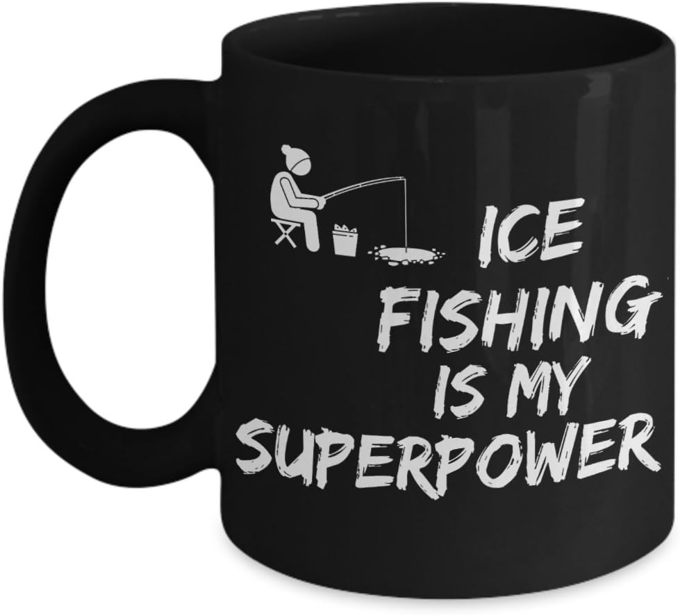 Ice Fisherman Coffee Mugs - Ice Fishing Is My Superpower - Turn Your Hut Can Heater On, Enjoy Hot Cocoa, Beer Slushy, Butter Shots Or Your Other Favorite Beverage In This Black Ceramic Mug