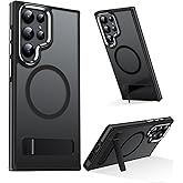 MAKAVO Magnetic for Samsung Galaxy S22 Ultra Case with Stand, Compatible with MagSafe, Slim Translucent Matte Non-Slip Military-Grade Drop Protection Phone Cover, Black
