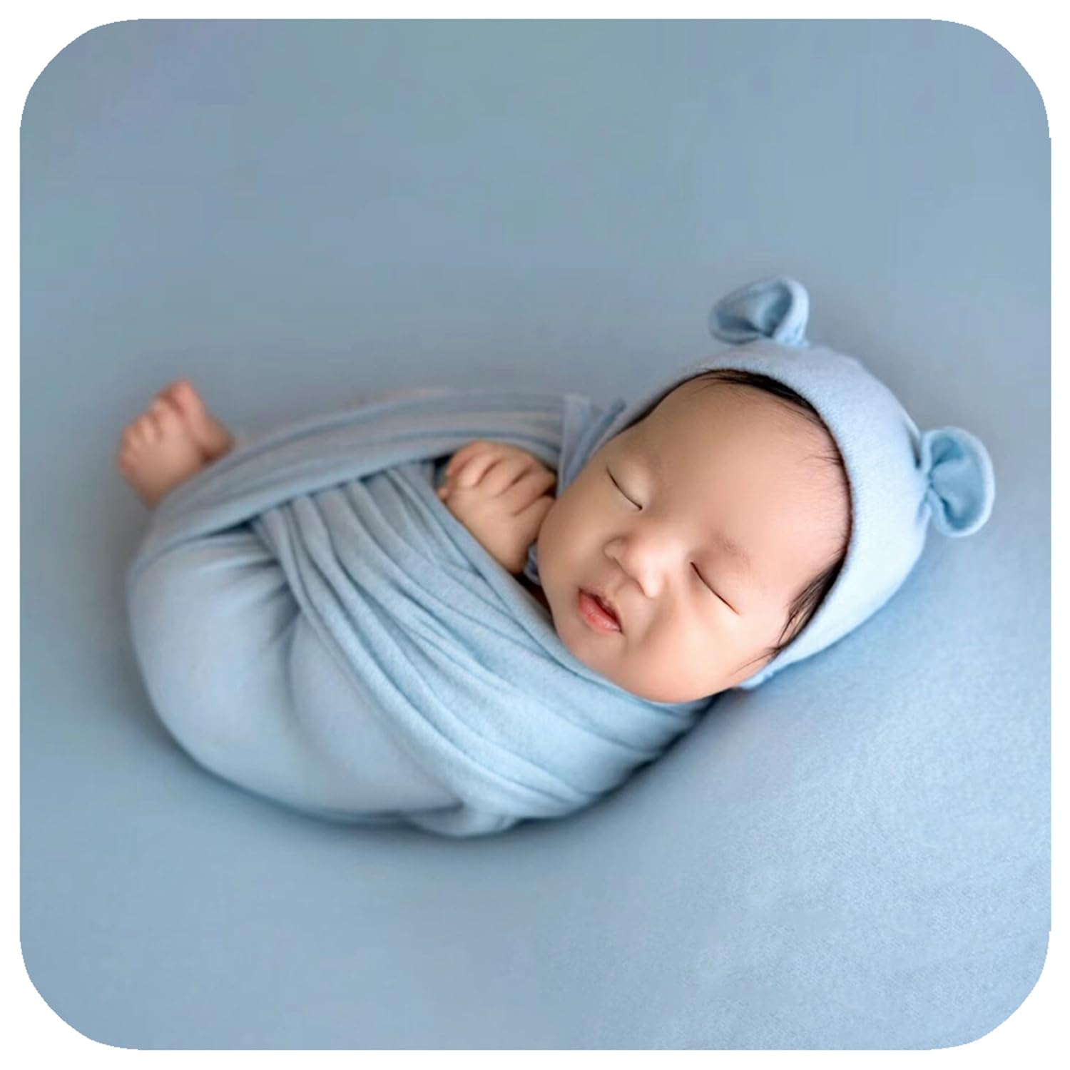 Photo 1 of Ederafoto 3Pcs Newborn Photography Props Baby Photoshoots Photo Posing Wraps Backdrops with Headband Stretch (Wrap + Backdrop + Headband, Light Blue)