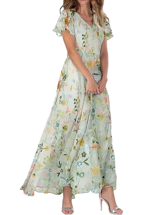 Vestido Largo Largo Y Holgado Para Mujer, Con Cuello En V, Manga