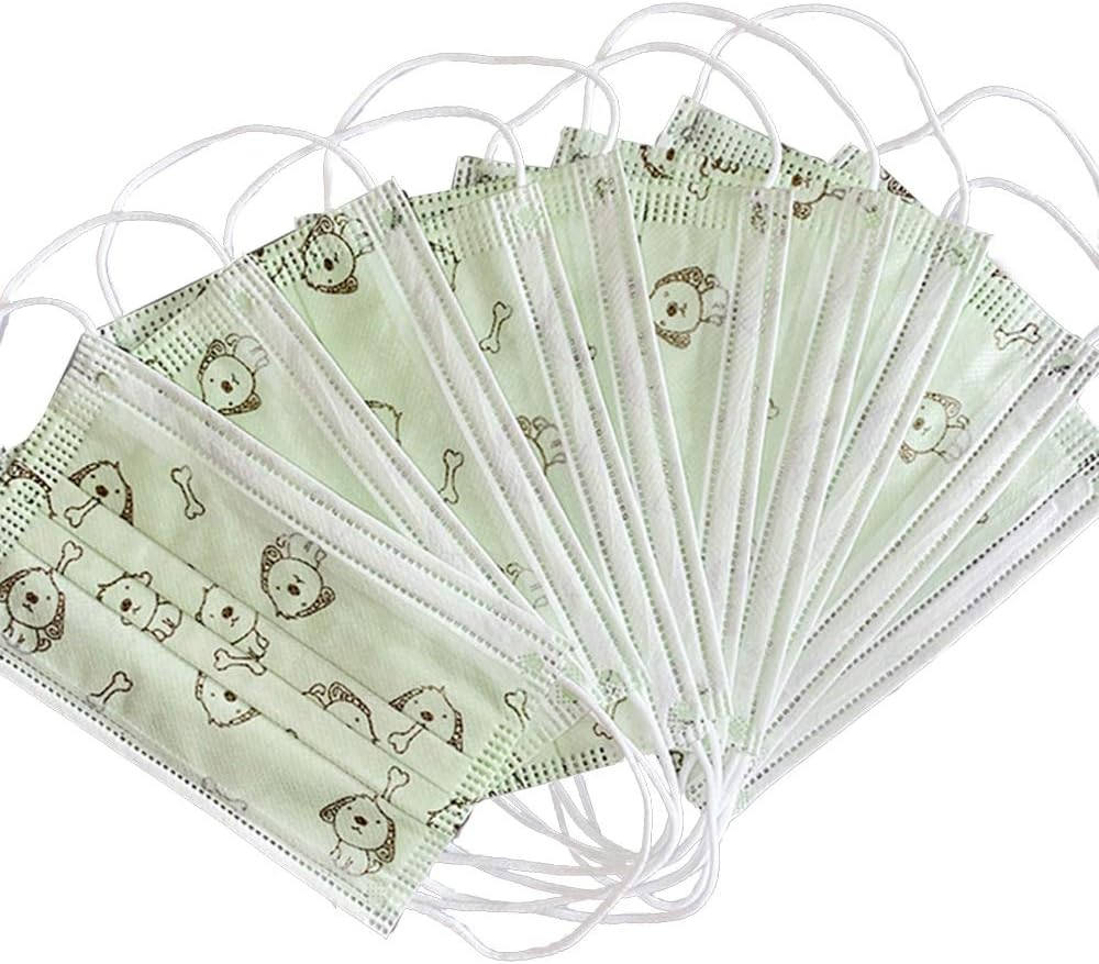 10pcs Disposable Másk 3 Layer Face Cover with Safety Certification Instructions Animal Pattern Face Respirator for Kids Adults (10pcs, Green)