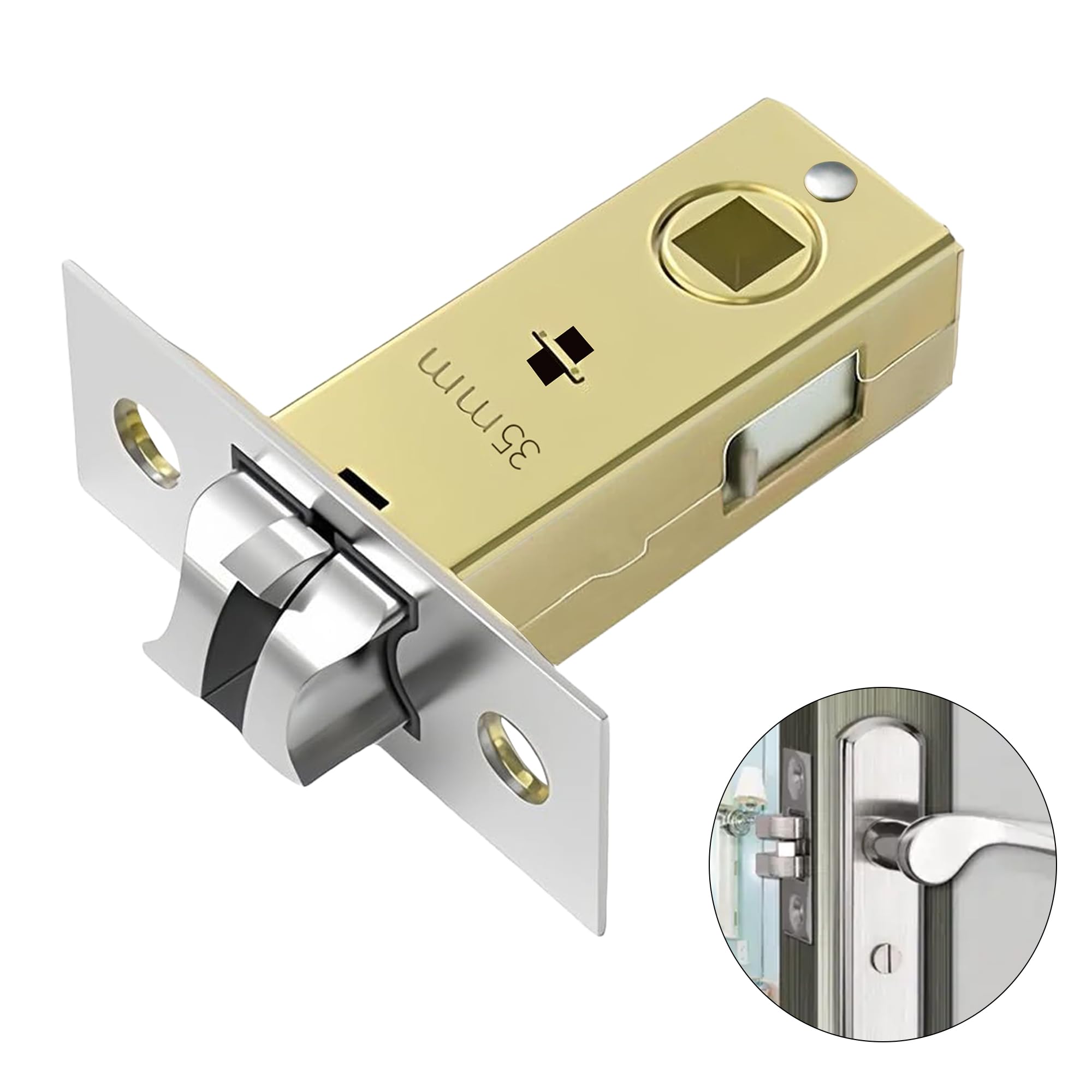 35mm Tubular Latch, Flat Tubular Mortice Latch Nickel Internal Door Latch Satin Chrome Tubular Latch Interior Door Latch Sprung Lever Door Handles for Bedroom Bathroom with Tubular Mortice (SetB)