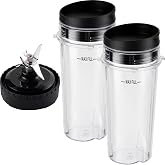 Equust 5-piece Blender Cups Replacement for Ninja Single Serve 16oz Cups with Sip &amp; Seal Lids, 6 Fins Extractor Blade Compatible with Ninja Blenders Pro BL660 BL663 BL663CO BL665Q BL740 BL770