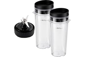 Equust 5-piece Ninja Blender Cups Replacement Single Serve 16oz Cups with Sip & Seal Lids, 6 Fins Extractor Blade Compatible with Nurti Ninja Blenders Pro BL660 BL663 BL663CO BL665Q BL740 BL770