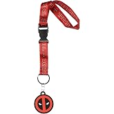Marvel Deadpool Logo Wrist Strap Lanyard for Keys with 2" Rubber Keychain Hand and Wrist Lanyard Strap ID Badge Holder