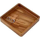 MAYJOYDIY Acacia Wood Square Serving Tray, Square Wood Serving Platter for Display Collectible Ring Jewelry Earring Necklace Trinkets Decorative Organizer 5.9" x 5.9"