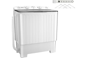 SPORTPULES Sportpulse 22lbs Compact Mini Twin Tub Washing Machine with Drying Rack, 13lbs Portable Laundry Washer and 9lbs Spinner, Convenient and Efficient for Dorms, Apartment (22lbs)