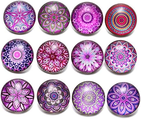 12pcs/lot Multi Color Themes New Exotic Pattern Glass Charms 18mm Ginger Snap Button For 20mm Snap Bracelet Snap Jewelry (Puple)