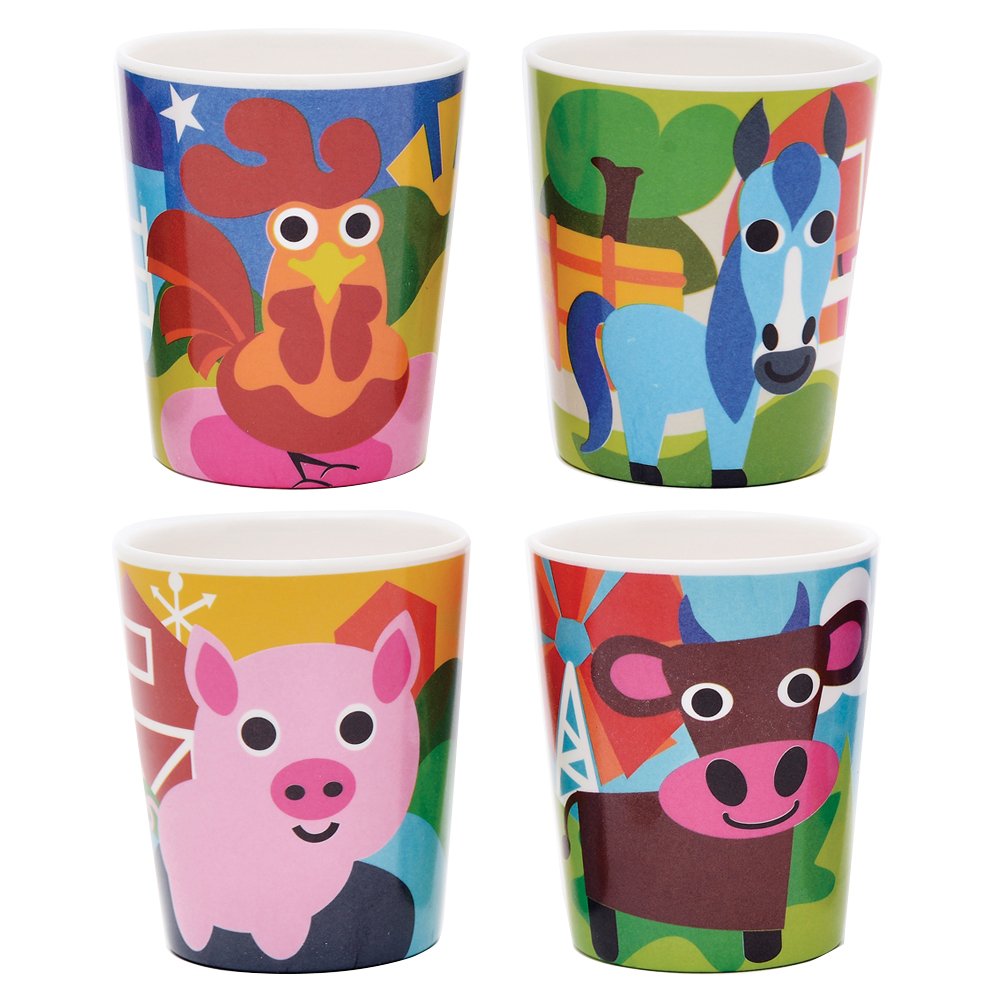 Photo 1 of French Bull 4pc Toddler Kids Feeding Melamine Tableware Flatware BPA Free Dishwasher Safe, Durable Plate, Cup, Bowl, Divided Tray Dinnerware Set, Juice, Farm, 4pc juice cup set (74392)