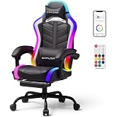 GTPLAYER Gaming Chair, Computer Chair with RGB LED Lights, High Back Ergonomic Chair for Adults with Footrest and Linkage Armrests&amp; Headrest Lumbar Support (w/BT Speakers)