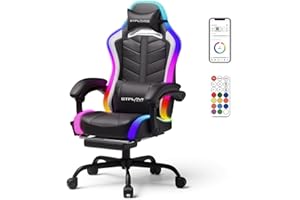 GTPLAYER Gaming Chair, Computer Chair with RGB LED Lights, High Back Ergonomic Chair for Adults with Footrest and Linkage Armrests& Headrest Lumbar Support (with Bluetooth Speakers)