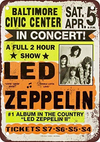 Led Zeppelin at Baltimore Civic Center Vintage Look Reproduction Metal Tin Sign 7X10 Inches