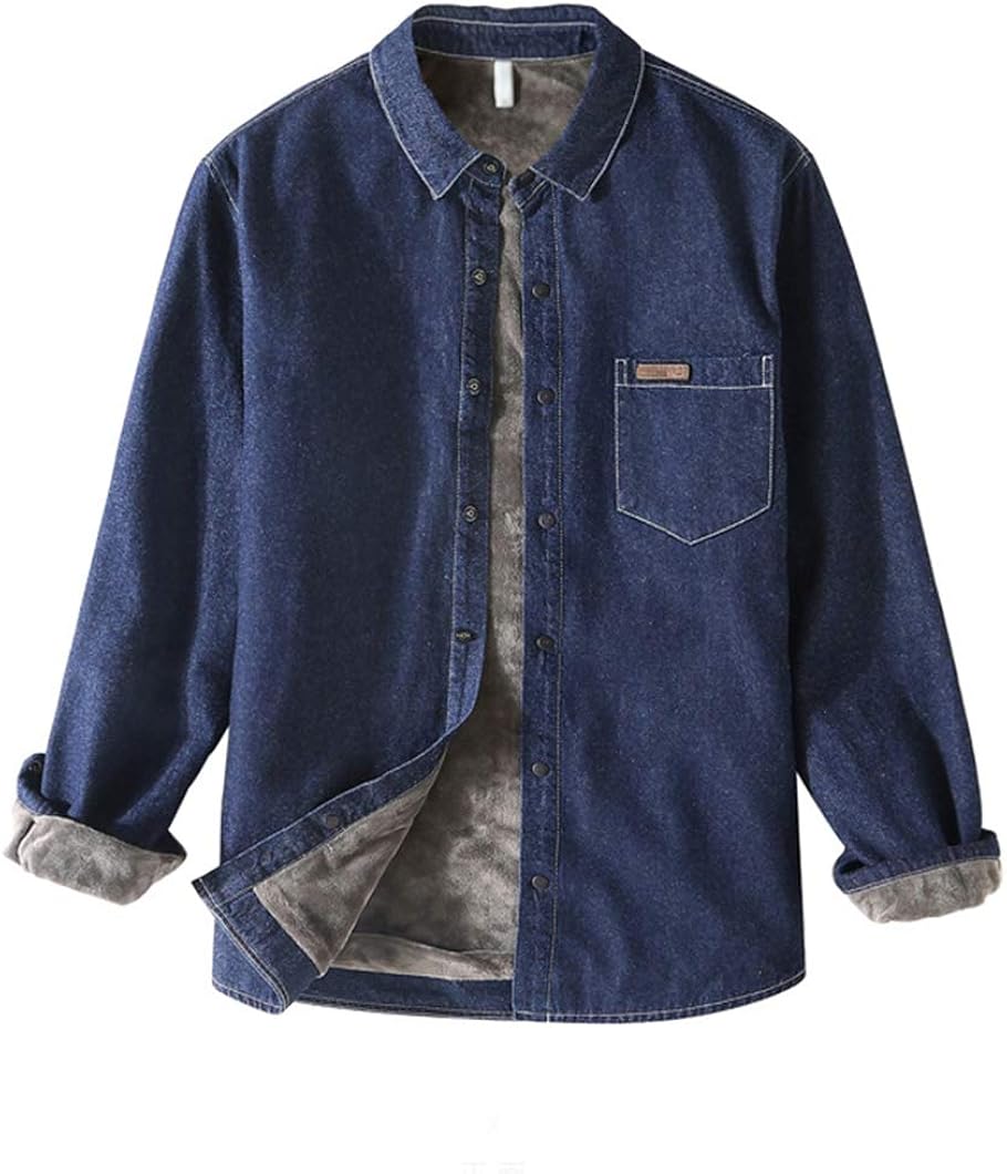 Duyang Men's Thermal Sherpa Fleece Lined Denim Shirts Button Down Jeans