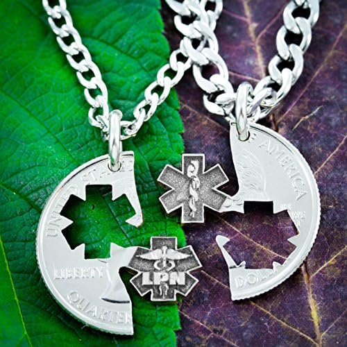 Doctor or Nurse Necklaces, Best Friends or couples Jewelry, Medical student or EMT puzzle necklace set, Interlocking hand cut coin, By Namecoins