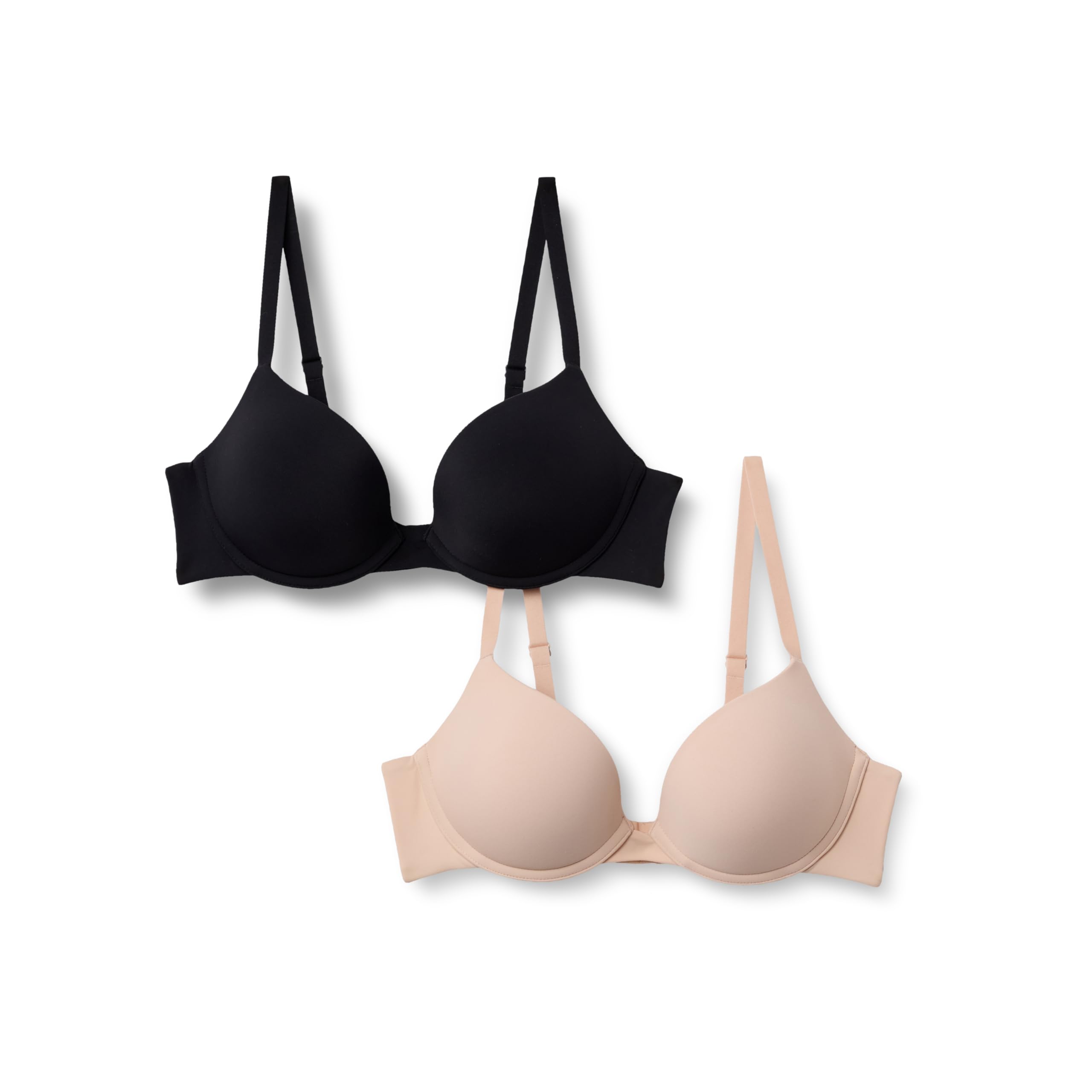 Photo 1 of Amazon Essentials Women's Microfiber Lined Push Up Plunge Bra, Pack of 2, Black/Soft Petal, 32C