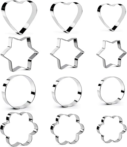 Amazon Kaishane クッキーカッター型セット 12ピース メタル製 ビスケットカッター 日常のホリデーベーキングに 丸いハートの星の 花形 Kaishane クッキー型