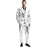 Fashonal Men's 3-Piece Shiny Metallic Suits, Two Button Jacket & Pants & Tie