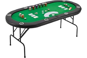 ECOTOUGE Foldable Poker Table, 8-Player Blackjack Texas Holdem Table w/Stainless Cup Holder, Folding Oval Gaming Table with Portable Oxford Bag for Casino Game, No Assembly Required, Green