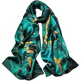 100% Mulberry Silk Scarfs for Women Floral Print Satin Long Scarf for Headscarf Hair Wraps Shawl with Gift Packed