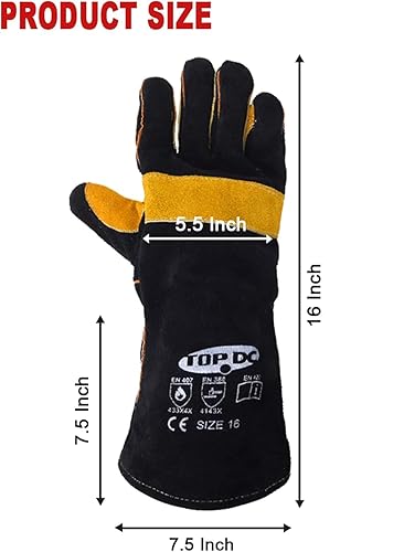 TOPDC Welding Gloves 16 Inches 932℉ Fire/Heat Resistant Leather