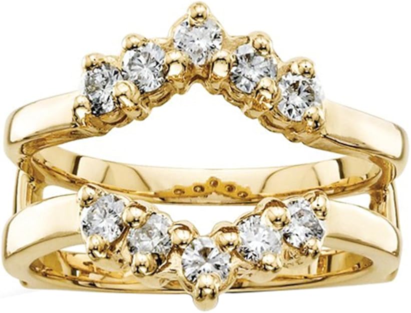 5 Stone Round Simulated Diamonds Ring Guard Wrap Solitaire Enhancer 14k