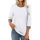 XIEERDUO Womens T Shirts 3/4 Length Sleeve Womens Tops Dressy Casual Crew Neck Color Block Tunic Tops