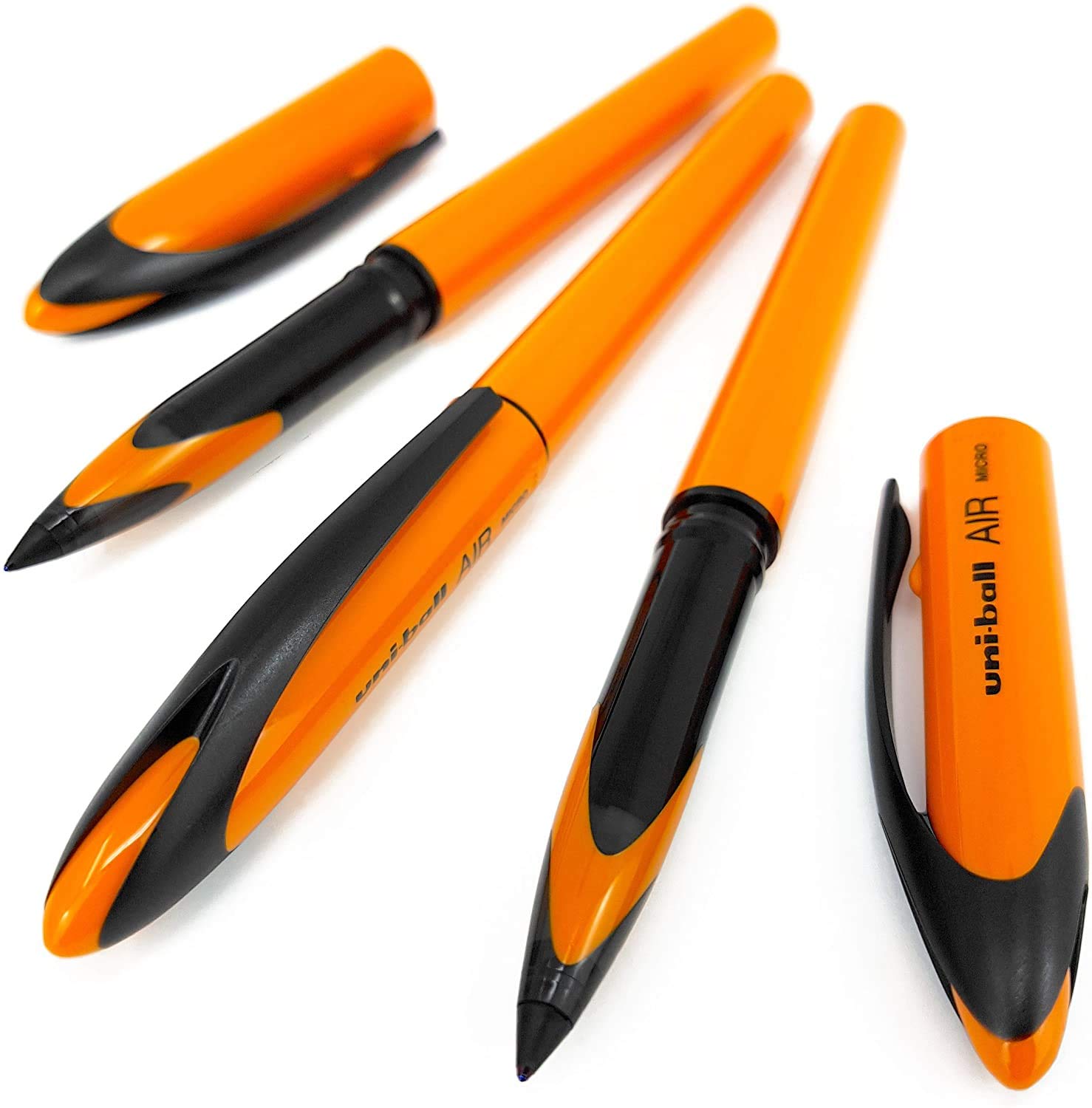 uni-ball AIR Micro - 0.5mm Fine Rollerball - Blue Ink - Orange Barrel - Pack of 3