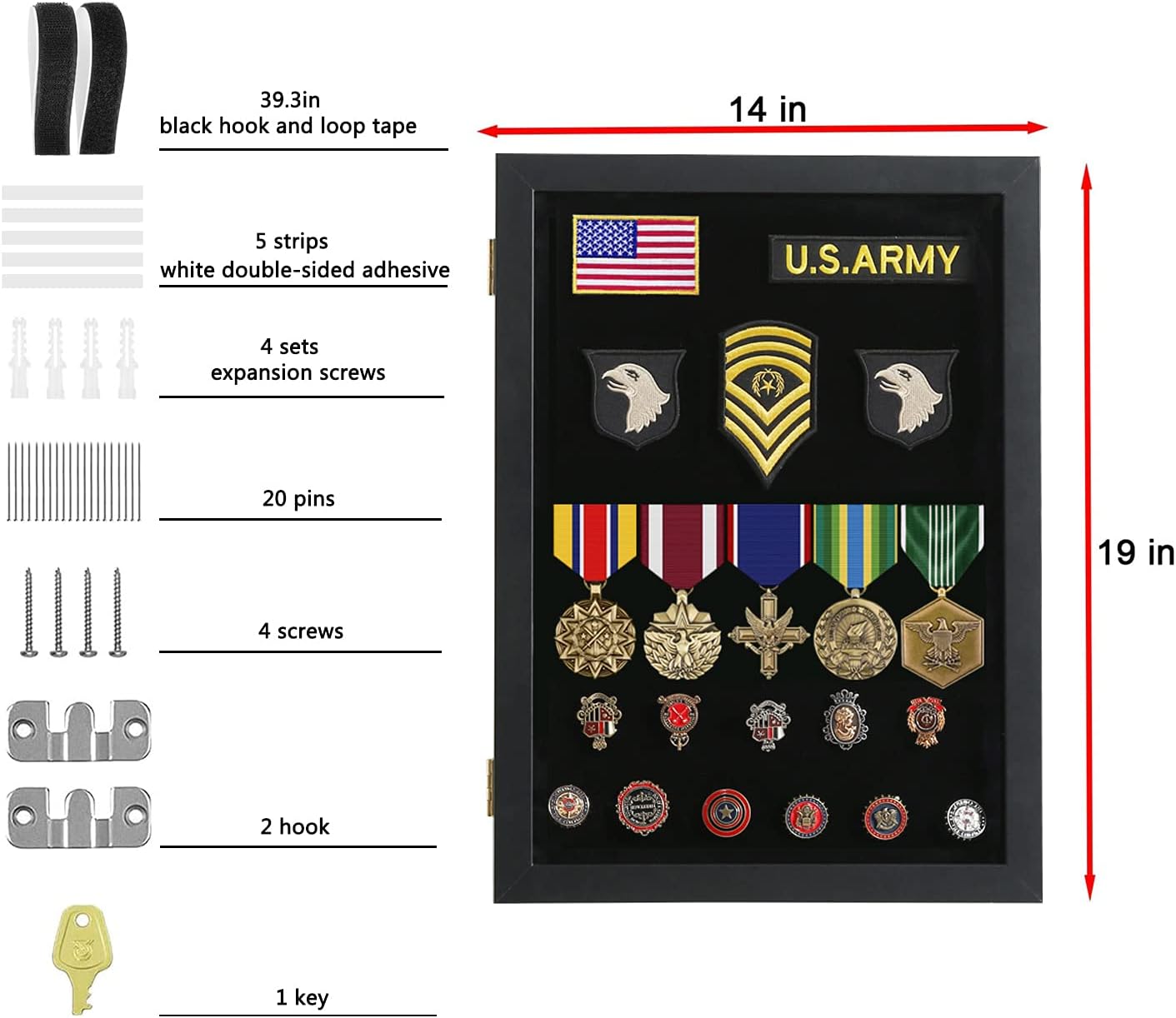 VERANI Pin Display Case - 14x19 Pin Collection Display with 98% Uv Protection Acrylic Door for Military Medals, Beach Tags, Jewelry Pins, Pin Gift, Insignia Ribbons, Pin Enthusiast Collectibles, Black : Sports & Outdoors