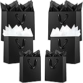 Offizon 12 Pcs Black Gift Bags, Paper Bag with Mixed Tissue Paper (4 Small 6", 4 Medium 8.7", 4 Large 12.6"), Kraft Paper Bags with Handles for Birthdays and Holidays