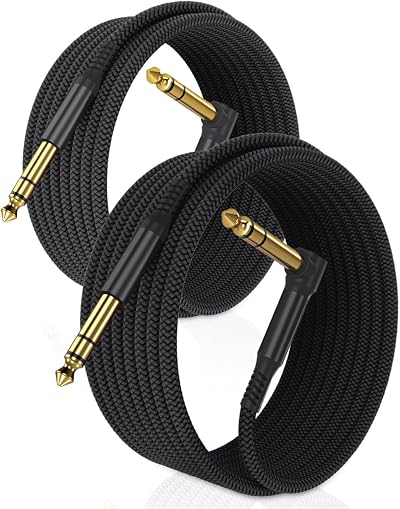 Ruxely 6.35mm TRS Cable 9M Right Angle 1/4 Inch Stereo Lead 2-Pack