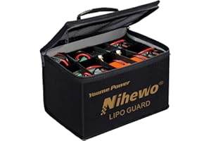 Nihewo Lipo Safe Bag Fireproof Explosionproof Battery Bag Organizer - Large Capacity Lipo Guard Safe Pouch for Storage & Transportation & Charging with Durable Handle and Mesh Pocket