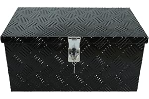 Gooeap 20 X 12 X 9.45 Inch Black Aluminum 5 Bar Tread Tool Box Truck Car Outdoor Trailer Pickup Underbody Toolbox, RV Storage Organizer, Underbed Tools Organizer With Lock & Keys