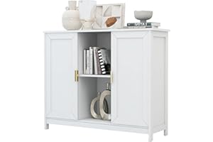 TaoHFE White Buffet Cabinet with Storage,Wooden Narrow Sideboard Entryway Cabinets,Modern White Cabinet with Doors Credenza