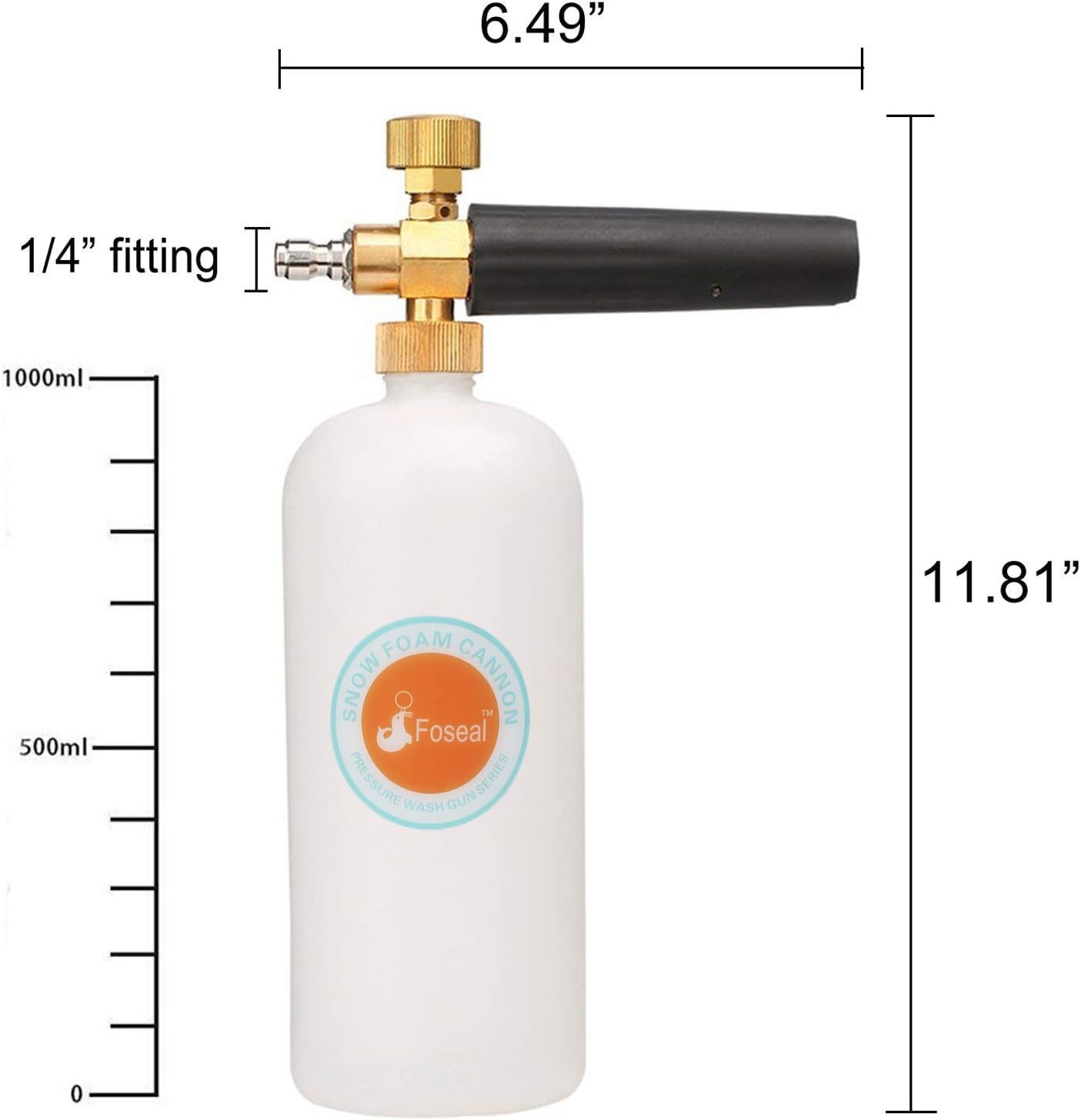 Foseal Snow Foam Lance Jet Wash Pressure Car Washer Foam Cannon 1L Bottle Adjustable Thick/Watery Soap Foam, with 1/4" Quick Release Foam Blaster for Washer Gun, Heavy Duty Brass Knob: Automotive