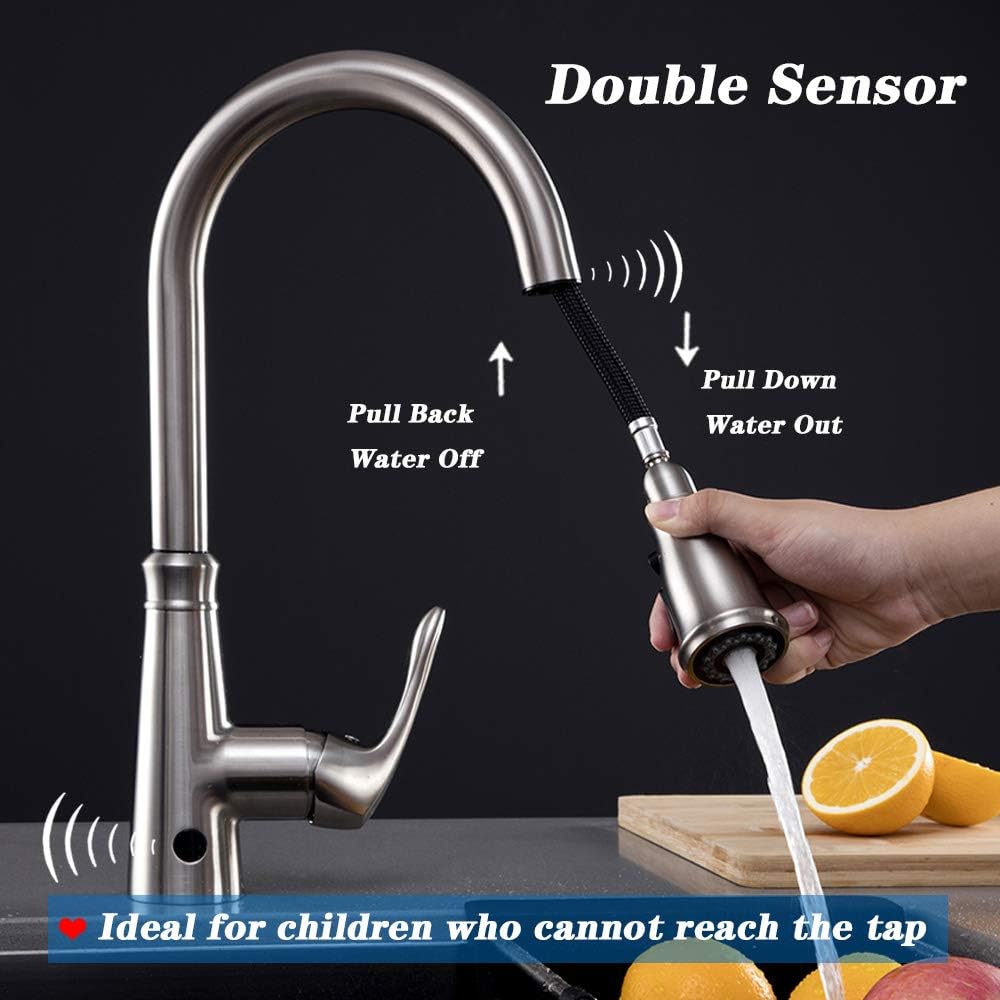 GEOATON Sensor touchless Kitchen Sink Taps Automatic Sensor Kitchen Sink Mixer Faucet with Pull-Down Sprayer Single Lever Swivel Spout Brushed Nickel… - Image 5