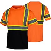 FONIRRA Safety Reflective High Visibility Shirt for Men ANSI Class 3 Hi Vis Construction Work Shirts with Short Sleeve(Orange1,L)