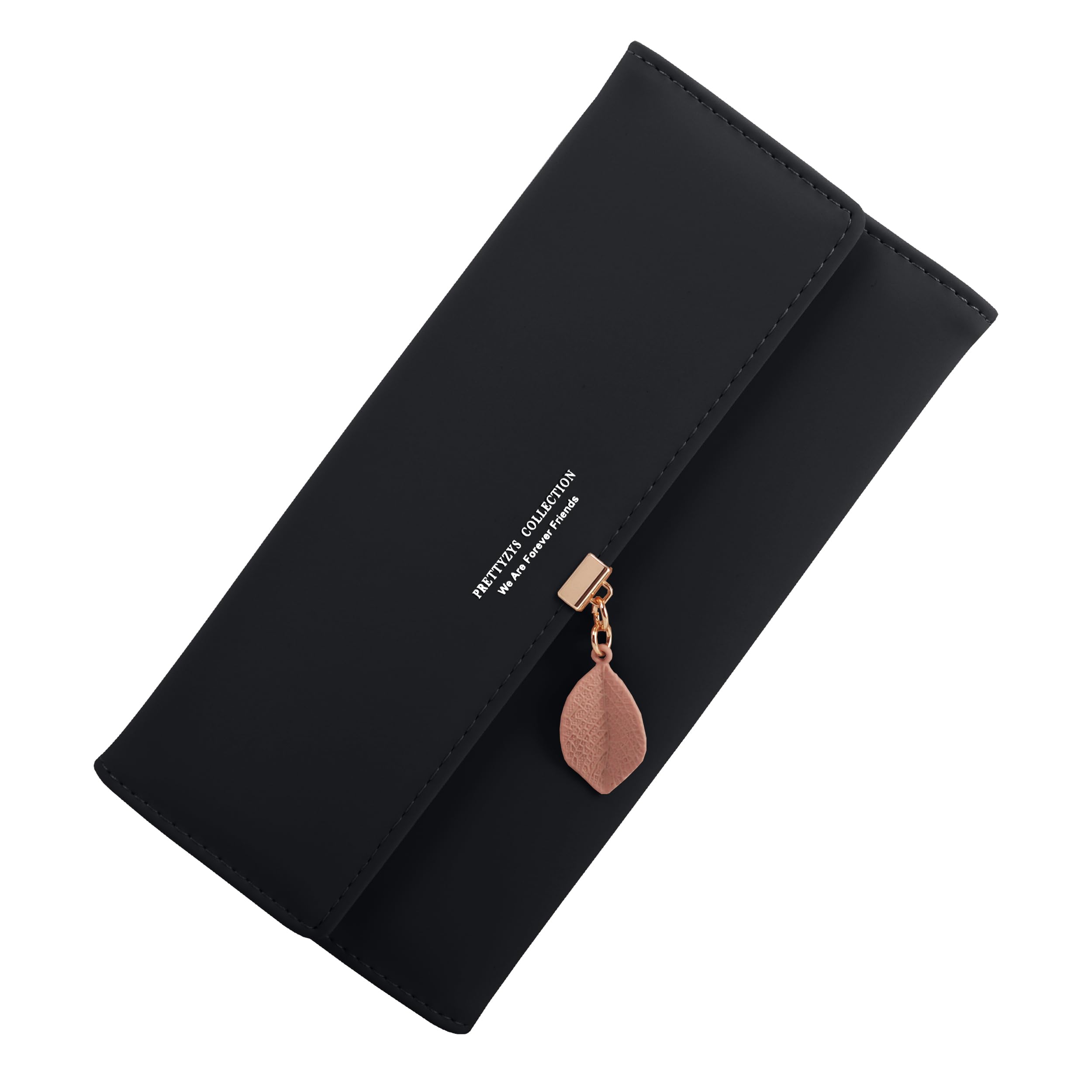 ZhengYue Ladies Purse，Women Purse RFID Blocking PU Leather Wallet for Women,Ladies Leaf Pendant Purses with Multiple Card Slots,Zipper Coin Purse & Roomy Compartment Black