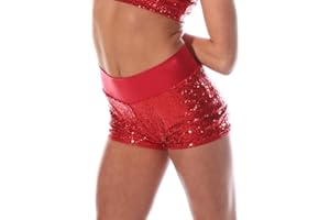 ALEXANDRA COLLECTION Girl's Sequin High Waist Short Sparkle Metallic Pull on Dance Cheer Performance Bottom